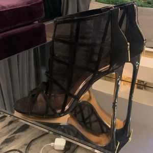 Ted Baker Black Stiletto Xstal Peep Toe Mesh Shoe Boots SIZE 40.5